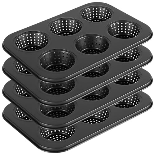 HEIYUET 4 Stück 6er Brötchen Backform Metall, Brötchenblech mit Löchern, Muffin Backform 6er Blech, Perforiert Brötchenform Antihaft für klein Muffins, Hitzebeständig bis 230°C