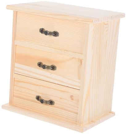 Gogogmee Holz Schreibtisch Organizer mit Drei Schubladen Kleiner Holzschrank für Büro Stilvoller Miniatur Aufbewahrungsbox für Schmuck und Kleinteile Praktischer Schubladen Organizer für