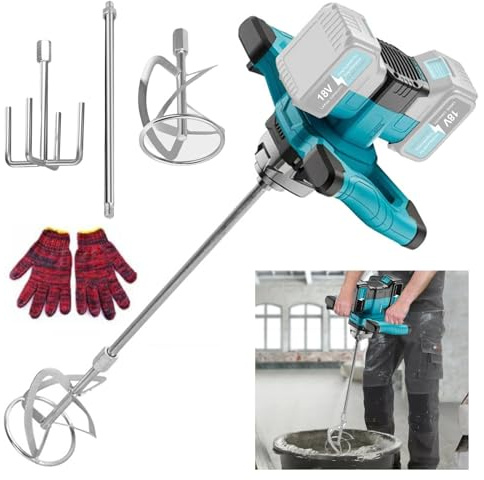 Akku Farbmörtelrührer Kompatibel mit Makita 18V Batterie, 3200W Rührwerk Mörtelrührer Elektrischer Beton mit 6 Geschwindigkeiten, max 1200r/min, Rührgerät Mörtel für Zement,Beton(ohne Akku)