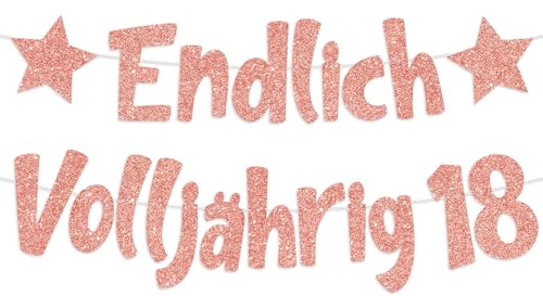 Tasoraor Deko 18. Geburtstag Mädchen Girlande - Rosegold Geburtstagsdeko Endlich Volljährig 18 Banner, Glitzer Geburtstagsgirlande für 18 Jahre Geburtstagsparty Dekoration
