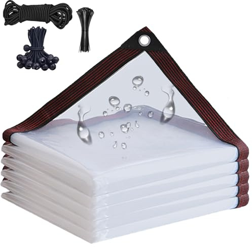 Wasserdicht Plane mit Ösen, Transparente Abdeckplane 1.2x2m für Außenbereich, Durchsichtige Tarp für Balkon Windschutz/Sandkasten, GartenmöBel Klarsichtplane für HasenkäFig/Wintergarten
