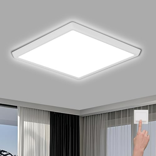 EUG-PRODUCTS Platt LED-taklampa 24 W, varm vit (3 000/4 500/6 500 K), neutral vit eller kall vit, perfekt för badrum, sovrum, kök, hall, balkong och källare (29 x 2,5 cm)