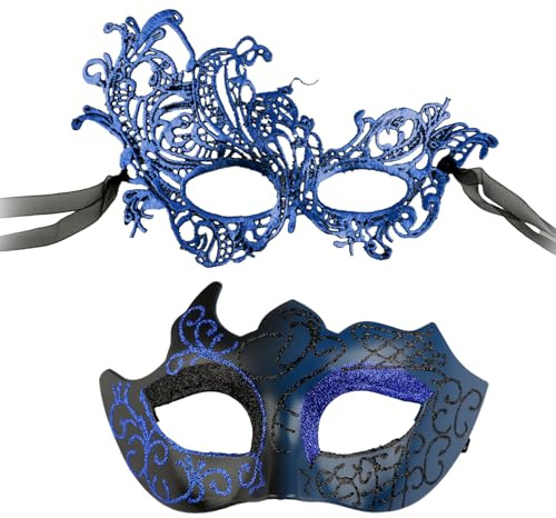 Tabanzhe Masquerade Mask Set for Couples – Venetian Lace & Plastic Eye Masks for Men and Women Sexy Costume Half Face Mask for Halloween Party Carnival Costumes