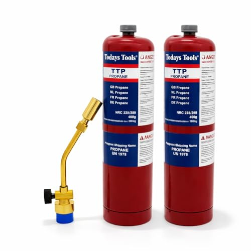 AirTech-UK Hand Torch JH-801 with Propane Gas Cylinder CGA600 Blow Torch Kit for Plumbing, Soldering, Brazing & DIY Use (1–5 Pack Options) (Torch + 2 Propane Cylinder)