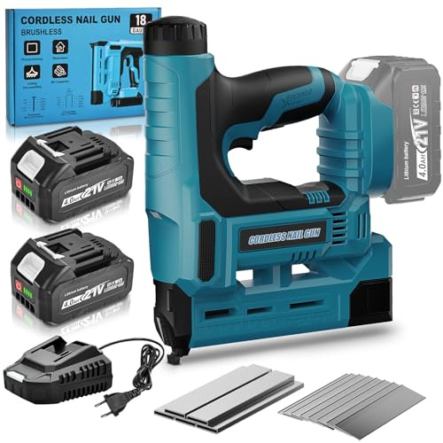 Yofuly Nail Gun Cordless Compatible with Makita 18V Batteries, 2X 4000mAh Battery, 18GA 2-in-1 Brad Nailer Adjustable Depth, Electric Staple Gun with 1000 Nails and Staples (Green)