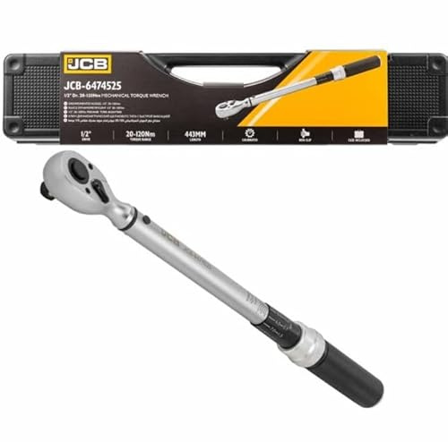 JCB 1/2 Mechanical Torque Wrench 20–120Nm – Adjustable Torque Spanner with Reversible Ratchet, Steel Construction & Carry Case – Automotive, Bicycle & Workshop Maintenance