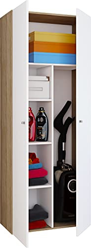Besenschrank | 6 Fächer | Maße: B. 70 x H. 178 x T. 40 cm | Haushaltsschrank | Mehrzweckschrank | Vandol