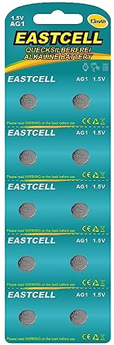 EASTCELL 10 x AG1 1,5 V sans Mercure 13 mAh (1 Blister ercard A 10 Piles) LR60 164 Marque 621