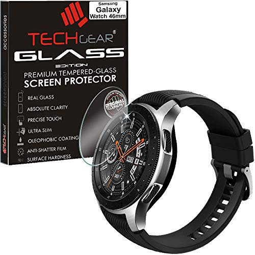 TECHGEAR Screen Protector fits Samsung Galaxy Watch 46mm - GLASS Edition Genuine Tempered Glass Screen Protector Guard Cover for Galaxy Watch 46mm, Smart Watch Fitness Activity Tracker