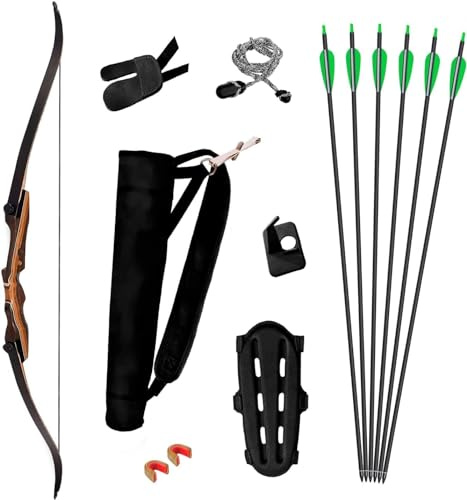 Samick Sage Takedown Recurve Bow and Arrow Set - 62 Inch Complete Ready-to-Use Longbow Archery Set - Includes 6 Arrows, Quiver, Bowstring & Stringer Tool, Arm & Finger Guard for Adults & Older Teens
