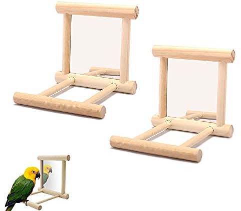 YANJIY 2 Stück Spiegel Spielzeug Vogel, Vogelspiegel für Wellensittiche, Papagei Vogelspiegel, Bissfest, Robust, Lustiges Übungsgerät, Hakendesign, für Vogel, Papagei, Käfig, Grauara, Kakadu