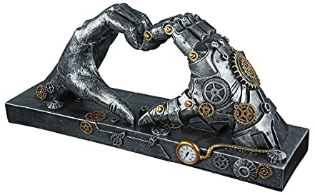Brillibrum Design Steam Punk Decorative Mechanical Look Retro Industrial Style Gear Decorative Figure Silver Punk Sculpture Fantasy Art Object Gift Inventor (Version 8)