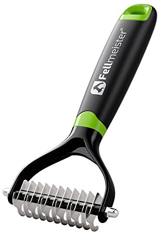 Fellmeister® Unterfellbürste für Hunde & Katzen mit MITTEL- bis LANGHAAR | Tierhaarbürste gegen Knoten & Verfilzungen | Fellharken & Entfilzungsmesser - Trimmstriegel für die Fellpflege (7cm) Breite