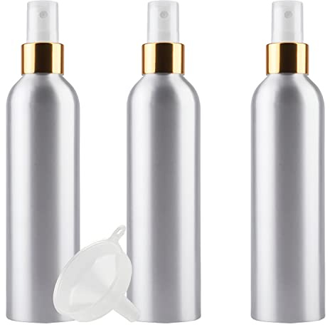 ZEOABSY 3 Piezas Pequeño 250ml Spray de Aluminio Plata Botella de Spray Vacía con Pulverizador Oro/Blanco de Niebla Fina Atomizador para Perfume Aromaterapia Agua Líquidos Tamaño de Viaje