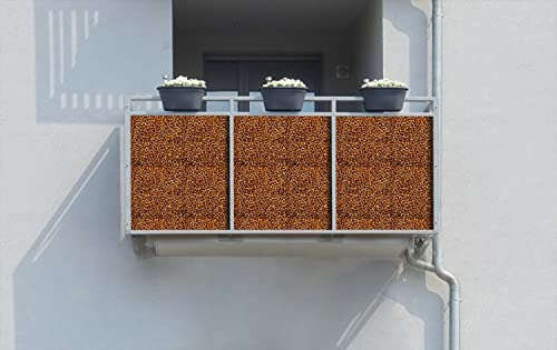 Wallario Balkonverkleidung, Sichtschutz, Windschutz, Meterware nach Maß mit vormontierten Ösen - Motiv Leopardenmuster in orange schwarz (Grundpreis: 29,95Eur/m)