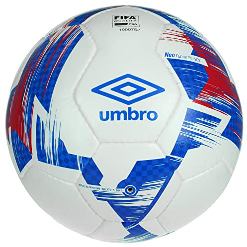 Umbro Youth (8-12) Size 4 Neo Futsal Pro Soccer Ball, White/Regal Blue/Vermillion