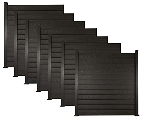 Ventanara® WPC Zaun Sichtschutzzaun Steckzaun Gartensichtschutz Komplettset 188x190 inkl Aluminiumpfosten anthrazit (anthrazit, 7X Element + 8X Pfosten inkl. Aufschraubhülse)