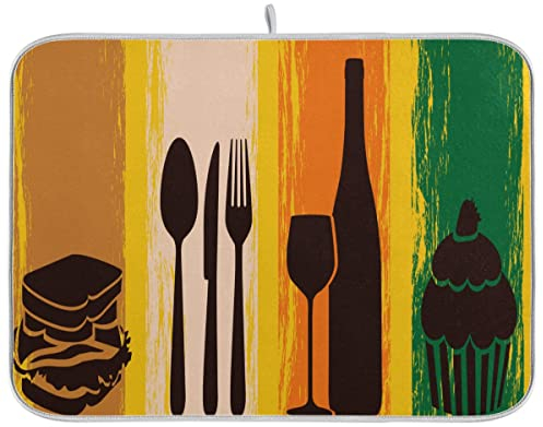 Cucina piatto asciugatura Mat Assorbente acqua Dinnerware Pad Protettivo Doppio lato Uso Piatti Rack Mat 45,7x61 cm Menu Design sopra verniciato