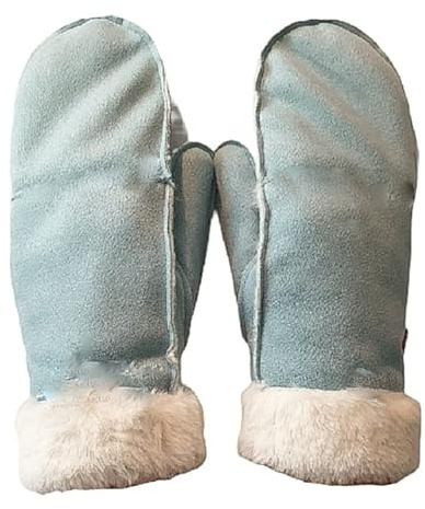 AXELENS Damen Winterhandschuhe Elegant aus Wildlederimitat – Warme Fäustlinge mit Fleecefutter und Kunstpelz-Bündchen – Größe S/M
