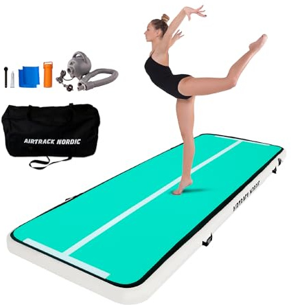 AirTrack Nordic Home 4 m Special Edition flerfärgad med luftpump, gymnastikmatta uppblåsbar för gymnastik, yoga – hållbar och lätt att transportera, matta, sport, Air Track, gymnastikmatta (mynta)