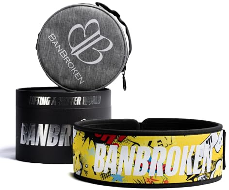 Banbroken | Cinturón lumbar Crossfit | Hebilla de Acero Inoxidable | Powerlifting | Material EVA Técnico | Ligero | 9,5 cm | Incluye bolsa de transporte | Amarillo | S