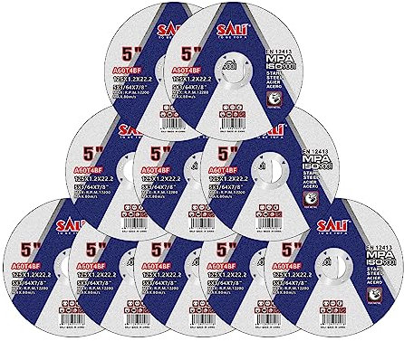 SALI 10 Pack Cut Off Wheels 125mm（5）General Purpose Metal Cutting Wheel for Angle Grinders and Die Grinders- Cutting Disc Aggressive Cutting 125 x 1.2 x 22.2mm Operating Up to 12220 RPM and 80 M/S