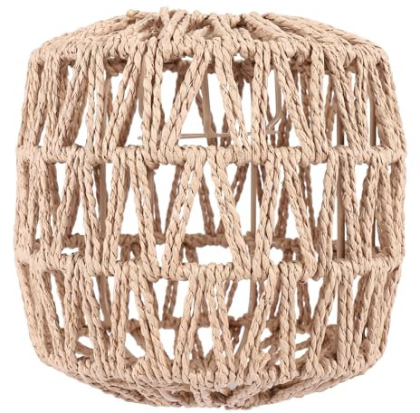 Giilayky Simulated Rattan Lamp Cover Handmade Woven Chandelier Vintage Lampshade Home Decor Hanging Pendant Bedroom (16.5 * 16)
