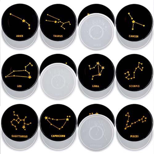 Silikonform Untersetzer Sternzeichen Epoxidharz Set - Runde DIY Formen für Kreative Projekte