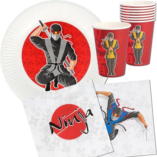 37-teiliges Party-Set * MANGA NINJA * mit Teller + Becher + Servietten + Deko | Karate Kämpfer Kindergeburtstag Kinder Geburtstag Mottoparty Luftschlangen