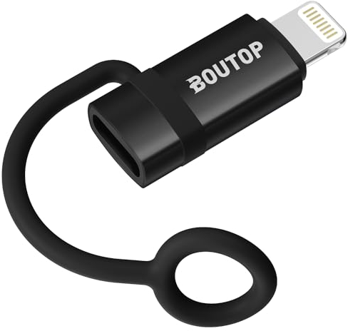 BOUTOP [Apple MFi Zertifiziert 36W USB C auf Lightning Adapter für Schnelles Laden und Datenübertragung,mit Anti-Verlust-Seil für iPhone 14 13 Pro Max,iPad Air 4/Mini 5,iPod-Schwarz