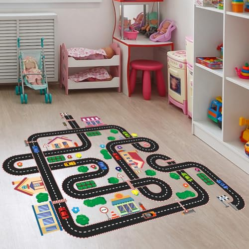 Winhappyhome Großer Cartoon Road Car Kinder Wandaufkleber Bodenaufkleber Kinderzimmer Kindergarten Interaktive Wandaufkleber