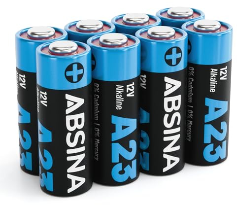 ABSINA Batterie A23 L1028 12V Alkaline - auslaufsicher & langlebig | 8er Pack 23A 12V Batterie für Garagentoröffner und vieles mehr - A23S Batterien - L1028 V23GA Battery