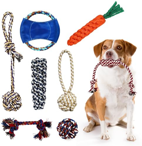 Wodondog Hundekauspielzeug,welpenspielzeug,8 Stück Spielzeugset für Welpen,Tauziehen Plüschhundespielzeug, Natürlicher Baumwolle & Ungiftig, Lindern Sie Stress und Langeweile