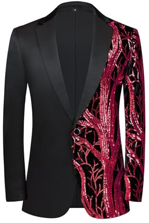 Capodanno Riunione di Fine Anno Festa di Famiglia Degli Uomini Oversize Casual Danza Paillettes Vestito Moda Giacca Camicia Vestito Uomo, Rosso, M