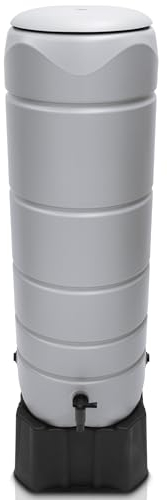 YourCasa CircleTower - Barril de lluvia (110 L, con pie, tapa y grifo, plástico a prueba de heladas, depósito de agua de lluvia, para jardín, colector de lluvia, color gris)