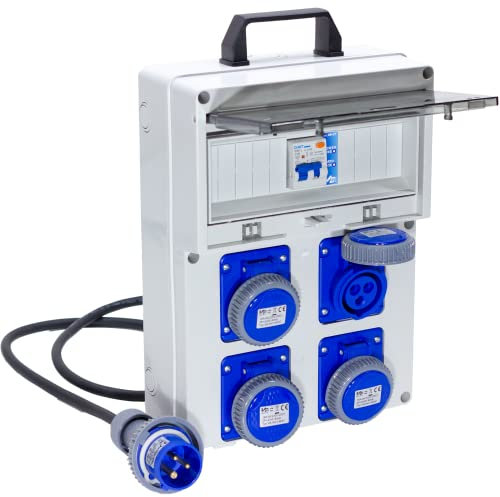 ELETTROWATT - Quadro Elettrico di Distribuzione Industriale da Cantiere ASC Con Allarme LED di Messa a Terra - 4 Prese IP67 16A 220V Magnetotermico da 16A Quadro Monofase Con Certificazione Inclusa