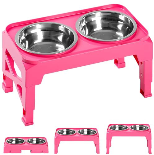 Hubulk Elevated Dog Bowls with 2 Stainless Steel Dog Food & Water Raised Bowls with No Spill Edge Non-Slip Stand Adjusts to 3 Heights(2.75, 6.0, 7.5) for Small Medium Dogs and Pet