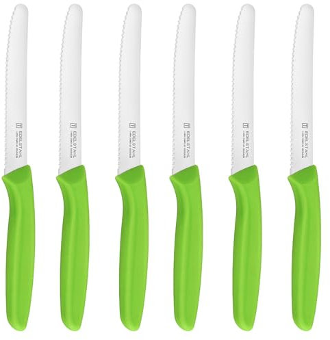 targzier Professional Tomato Knives,Sharp Serrated Kitchen Knives Set of 6,Stainless Steel Dinner Knife,Wavy Edge Tamato Knife,Extra Sharp Blade,Ergonomic Handle,Dishwasher Safe,Green