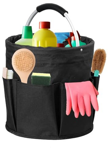 Nircho Cleaning Caddy with Handle, 17L Cleaning Bucket Organiser Caddy Portable Multi Pocket Large Capacity Bag, Foldable Storage Basket Organiser for Home, Garden (Black)