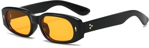 Laurinny Rectangle 90s Narrow Sunglasses for Men Women with Rivet Design and Tinted Lenses