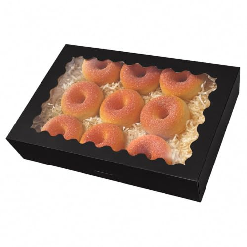 Gcardist Auto-pop Up Schwarz Keksdose mit Fenster 30.48x20.32x6.35cm 6 Stück Zwei Verwendungszwecke Eine Sekunde Falten Gebäck Keks Bäckerei Box für Verpackung(12x8x2.5 inch)