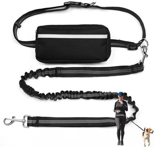 Joggingleine Hund Freihändig Bauchgurt Hundeleine Laufleine für Hunde Freihandleine Hund Laufgurt Joggen mit Dual Griffe bis 50kg