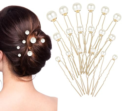 Nogeqi 18PCS Pearl Hair Pins, U Shaped Pearl Bobby Pins, Wedding Bridal Hair Accessories for Women Girls Brides Bridesmaid(Gold)