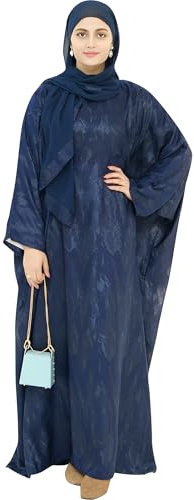 Zofocy Elegantes Hijab Komplettset Glänzende Abaya mit Chiffon Kopftuch Fledermausärmeln als Abendkleid für Muslimische Frauen
