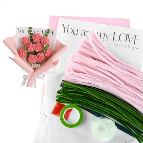 Piprengörare för blommor, 200 stycken gör-det-själv-rengöringsmedel, skapa ditt eget tillbehör inkluderar blomband, band, presentpapper, blomstavar för bukett gör-det-själv-kit