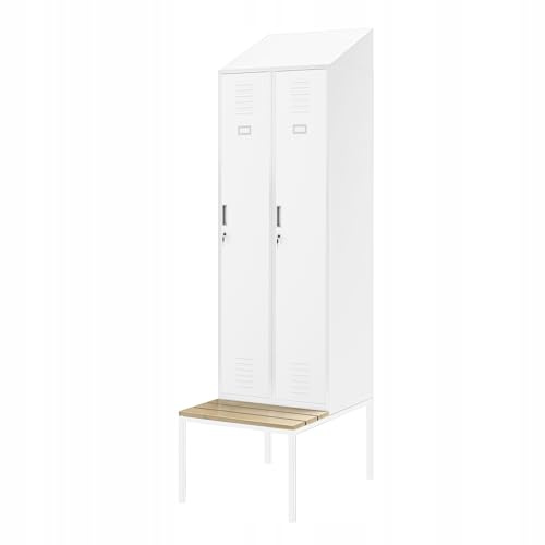 Jan Nowak Spind Metall mit Sitzbank Doppelspind abschließbar Sozialraumschrank Spindschrank Schließfachschrank Umkleideschrank mit 2 Abteilen für Betrieb Schule Fitness 229,5 x 85 x 60 cm