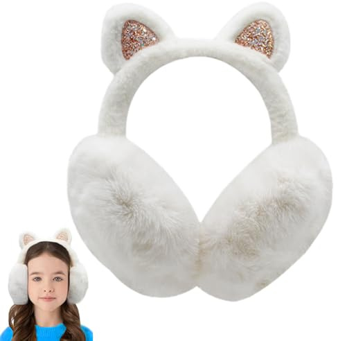 Roysmart Cache-oreilles d'hiver pour enfants - Cache-oreilles pour fille - Doux et réglable - Protection contre le froid - Pour activités de plein air en hiver - Blanc