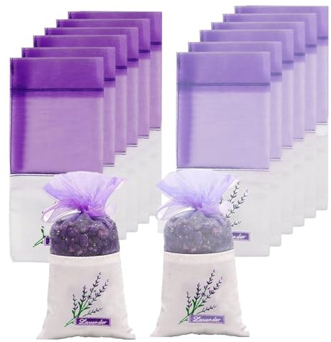 UZEXYO 12Pcs Lavender Bags for Wardrobes,Fresheners Scent Potpourri Pouches Aroma for Fill Dry Dried Lavendar Flower,Closet Cupboard Drawers Fragrance,Muslin Empty Sachets Bag,Storage Repellent