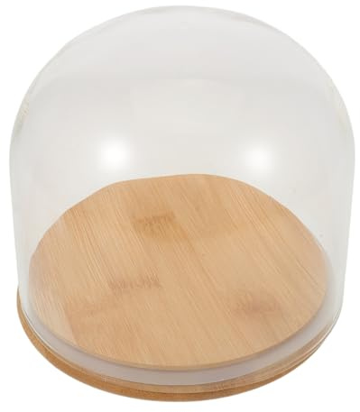 CLISPEED Clear Glass Cloche Display Dome with Bamboo Base Transparent Bell Jar for Cake Desserts Eternal Flowers Collectibles Easy Assembly and Portable Decorative Showcase