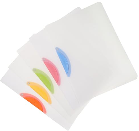 SOPOTUTU 5 Pezzi Cartelline Portadocumenti Trasparenti con Clip Oscillante e Chiusura Scorrevole Laterale Organizer Documenti Plastica per Ufficio e Scuola Cartelle Compatte per